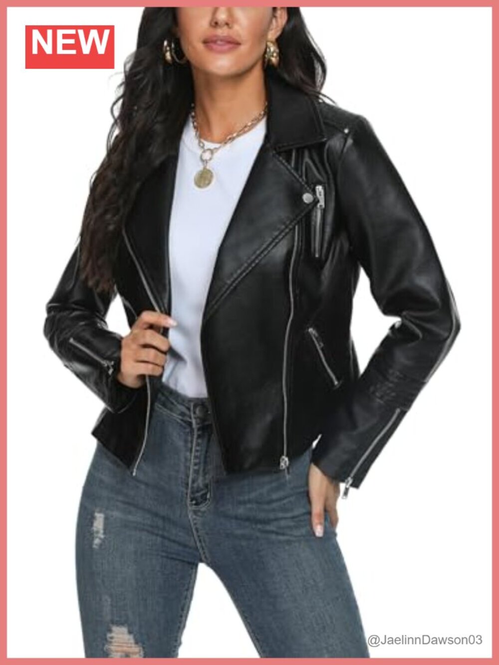 Faux Leather Jacket Women Vegan Moto Biker Coat Fitted